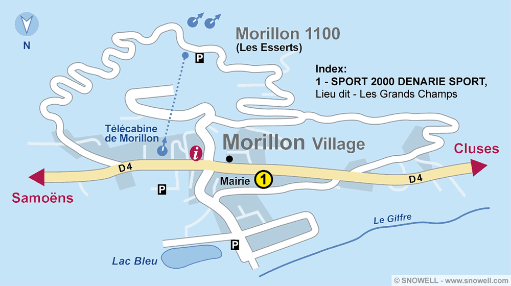 Ski Hire Morillon Village SNOWELL   Lieu Dit Les Grands Champs Denarie Sport Map Morillon Village 1000 